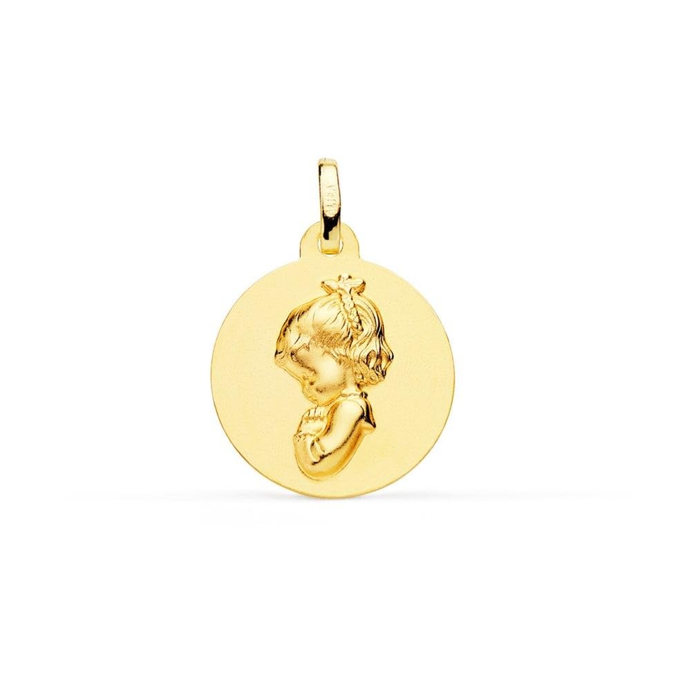 Virgen Niña Medalla de Oro 18k para Primera Comunión en 18mm. lisa