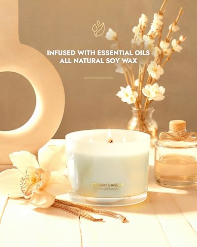 Image of 96NORTH Creamy Vanilla Scented Candles | Large 3 Wick Jar Candle | Up to 40 Hours Burning Time | 100% Natural Soy Wax | Relaxing Scented Candle for Home | Gift-Ready Luxury Candle for Men & Women