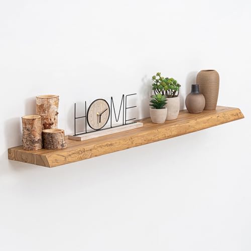 Image of Acovy Extra Deep 40 inch Long Live Edge Rustic Floating Shelves for Wall, Solid Wood Wall Shelves with Invisible Bracket Mount for Living Room Bathroom Bedroom Kitchen, Set of 1, Natural