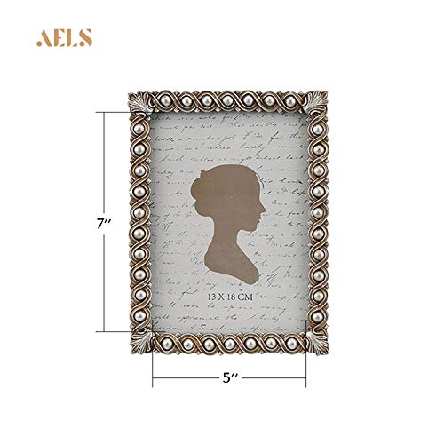 Aels 5X7 Inch Vintage Picture Frame, Elegant Luxury Antique Photo Frames With Glass Front, Photo Display, Tabletop Wall Hanging, Gift Ideas, Pearl Pattern #TOP1