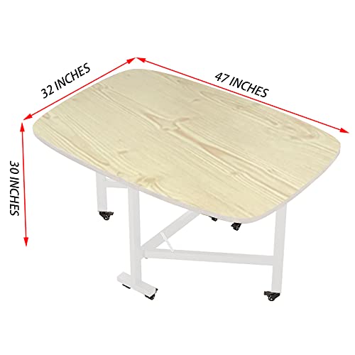 Rukulin Drop Leaf Dining Table – Solid Wooden Foldable Kitchen Table With 6 Wheels For Dining Room (Natural & White) #TOP2