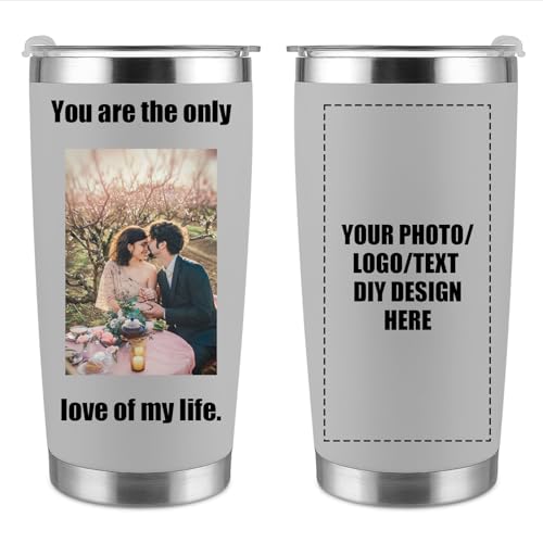 Image of Custom 20Oz Stainless Steel Travel Tumbler Cup,Personalized Coffee Tumbler with Photos Text Logo Name,Personalized Gifts for Christmas Anniversary Birthday for Dad, Mom, Friend,kids