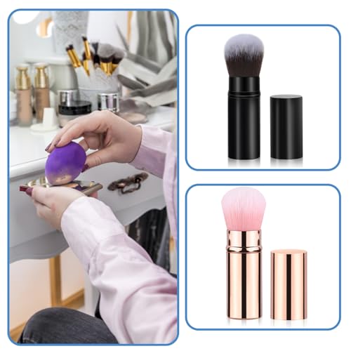 Chenyoyangfen 2 Pieces Retractable Brush,Brush with Cover,for Apply Blush,Makeup setting class retractable makeup brush blusher brush,travel make up brushes makeup brush large makeup brush - Image 7