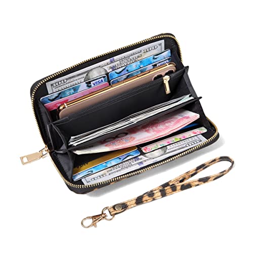 Fanwill Leopard Print Wallet For Women Cheetah Wristlet Purse Zip Around Card Holder(Leopard 1) #TOP4