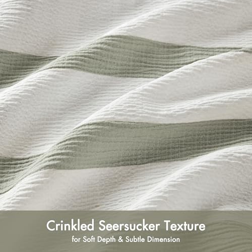 Madison Park Essentials Striped Comforter Set King Size, Yarn-Dyed Reversible Comforter with Minimalist Stripes, Crinkled Texture Bedding Set for All-Season Lightweight Warmth, Merritt Sage Green by Madison Park - Used condition - Image 3