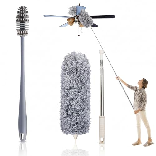 Image of KBS Bottle Cleaning Brush Silicone Long Handle for Water Bottle Containers Vase and Glass Sports Bottle Cleaner for Home and Kitchen Accessories Item (1-BOTTLEBRUSH+1-FEATHERDUSTER)
