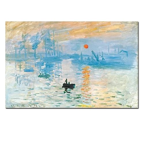 Impression, Soleil Levant de Monet : Tableau sur toile 50x70 cm avec cadre intérieur pour salon