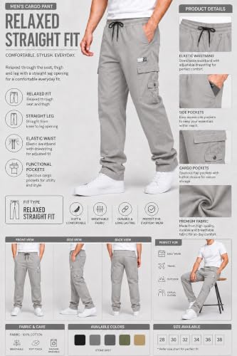 Image of DEELMO Cargo Pant for Men | Cotton Cargo's Pant | Men's Cotton Cargo Trousers | Elastic Drawstring Waist Straight Fit | Comfortable Breathable Cargos for Casual to (Available in Pluse Size)