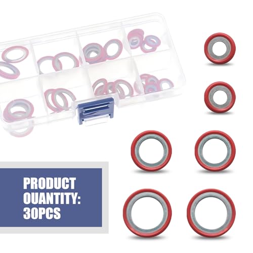 Image of 30 PCS Car Air Conditioning Compressor Repair Gaskets, Cooling Pump Seals, Universal Automobile Replacement Accessories, for Most Cars, Trucks and Vans (Red)