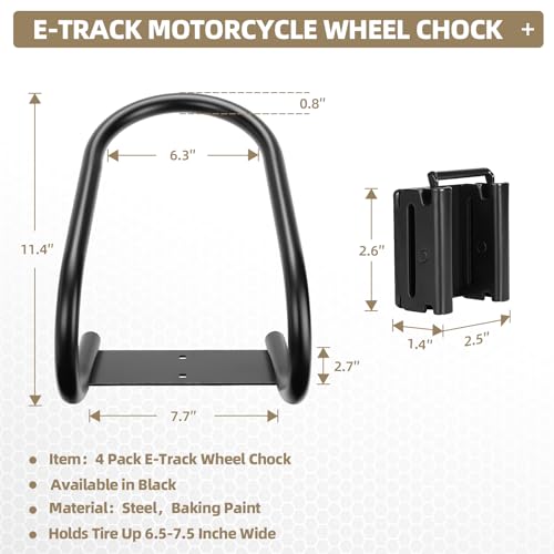 Image of 4 Pack E Track Wheel Chock-E-Track Accessories for Enclosed Trailer-E Track Motorcycle Wheel Chock for Trailers for etrack system for Enclosed Trailer Hold dirt bike, motorcycle Tire for Garages