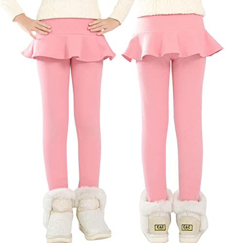Girls Fleece Lined Leggings with Skirt Winter Warm Girls Tutu Skirt Pants for 2-10 Years2