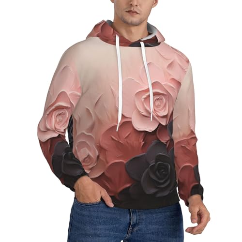 Men's Fleece Pullover Hoodie Long Sleeve Hooded Rose Color Blush and Black Sweatshirt Casual Shirts With Pockets