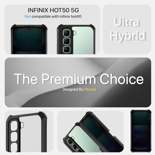 Image of Pikkme Crystal Clear Transparent Back Cover | Ultra Hyrbid | Full Camera Protection | Raised Edge | Bumper Case for Infinix Hot 50 (Black)