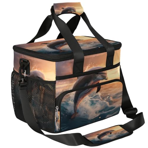 Dolphin Insulated Picnic Backpack Lunch Box for Women Men Picnic Basket Tote Lunch Bag Picnic Bag Portable Lunch Bags for Picnic, Beach, Work, Trip,Office, Camp Aquatic Animal