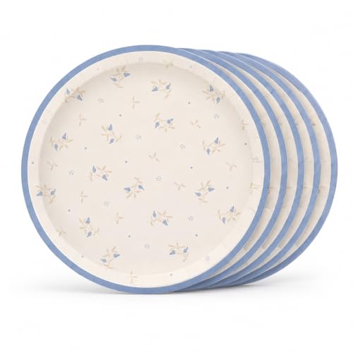 Platos de cartón, Platos Desechables cartón (6, Flores Azul, 23 cm)