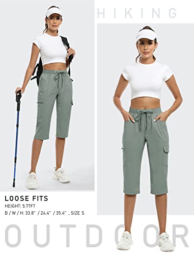 Mofiz Capri Pants For Women Capri Cargo Pants For Women Quick Dry Lightweight Outdoor Casual Gray Green Xx-Large #TOP5