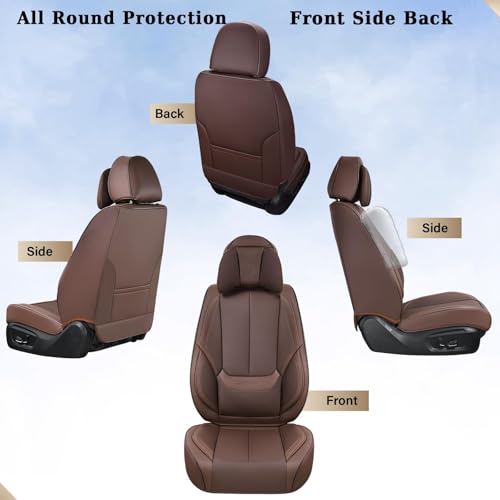 Image of Coverado Universal Seat Covers Front, Universal Seat Covers for Cars, 2-Pack Waterproof Nappa Leather Car Seat Covers with Head Pillow, Auto Protectors Fit for Most Sedans SUV Pick-up Truck-Brown