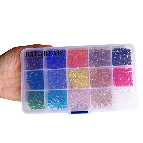 Balabead 6Mm Bicone Faceted Crystal Glass Beads For Jewelry Making, Diy Beads For Bracelet 15 Colors Mix Lot In Box (Total 600Pcs) #TOP5