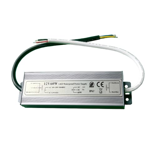 Image of IP67 Waterproof Power Supply 12V 5A 60W LED Driver Transformer Adapter 100V-265V AC to 12V 5Amp Output Without Plug for LED Light, Camera, Computer Project, Outdoor Light