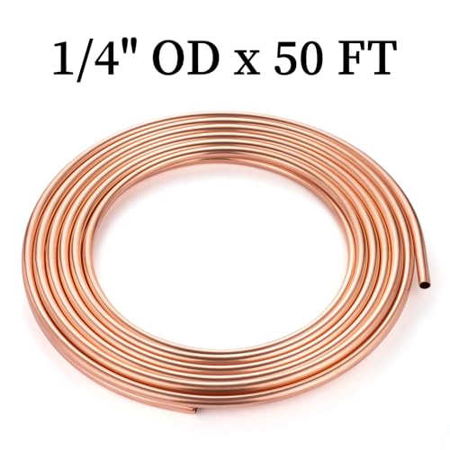 Image of GOORY Copper Tubing 1 /4 inch OD x 0.187 inch ID x 50 FT - 99.9% C12200 Pure ACR Tube - ASTM B280 Refrigeration T2 Copper Tube Soft Coil - Round Seamless Tubing for HVAC System Refrigerator Industry DIY