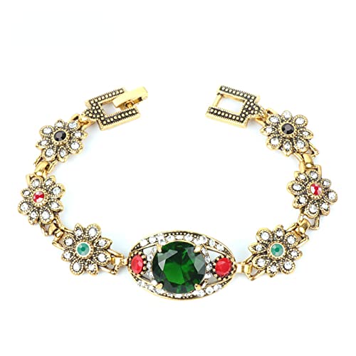 Cadeau pour filles bracelet en pierre verte et cristal fleur vintage boho