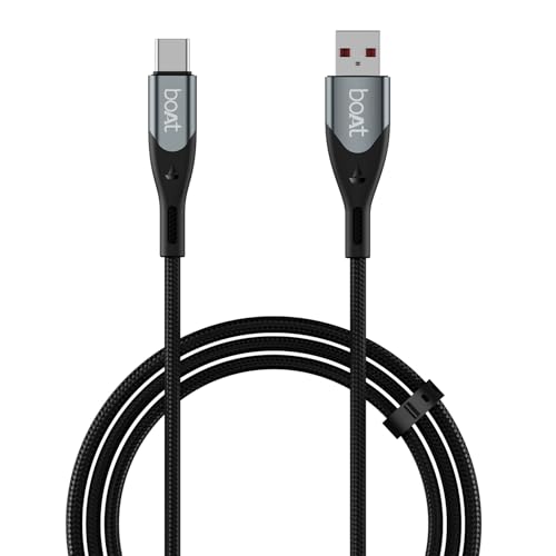 boAt Type A to C 65W Fast Charging Cable with 480 Mbps Data Transfer, Tangle-Free Cable in Premium Nylon Braided Design & Durable Aluminium Alloy Shel