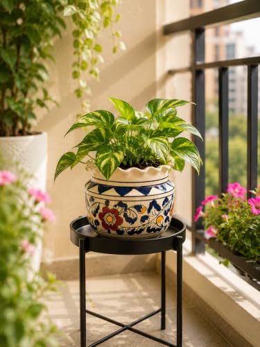 Image of Niyara Ceramic planters pots for Indoor Outdoor Home, Garden Office Decor Balcony Planters Gamla Flower Size Small 6 inches (Blue 6 Jaipuri)