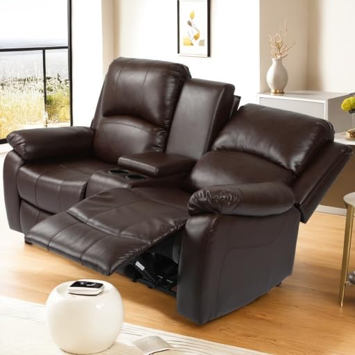 YITAHOME RV Loveseat Recliner, Manual Double Sofa Loveseat, 2 Seater Home Theater Seating with Storage Console, Double Recliner RV Sofa with Cup Holders and Side Pocket for Living Room, Office