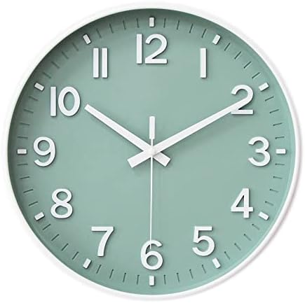 HZDHCLH Wall Clock 12 Inch Silent Non Ticking Clock for Living Room Bedroom Kitchen Office (Golden green)