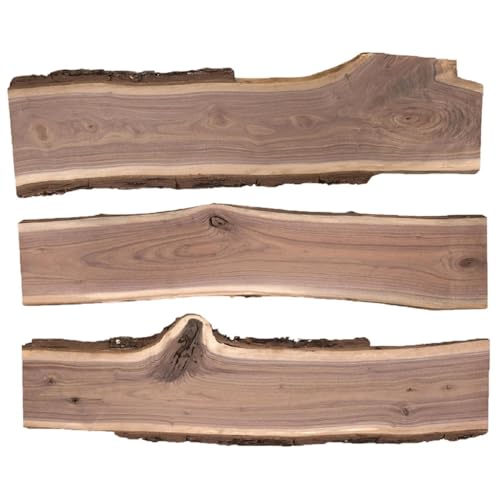 WALRUS OIL - Real Live Edge Rustic Walnut Wood Slabs 36 Long x 6-10 Wide x 7/8 Thick (3-Pack) WOSM-W24-3PK