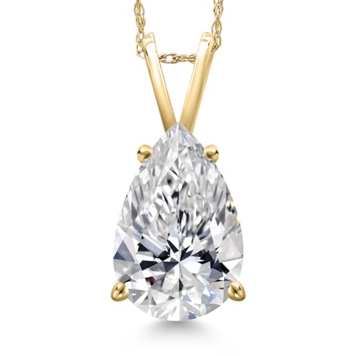 Gem Stone King 3 to 5 Carat 10K Yellow Gold IGI Certified Pear Shape Lab Grown Diamond Teardrop Pendant Necklace For Women | E-F Color | VS1-VS2 Clarity | With 18 Inch Gold Chain