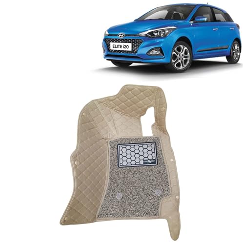 Image of KINGSWAY Accessories Premium 7D Car Floor Mats Only Compatible with Hyundai Elite I20 Year 2018 to 2020 All Model, Set of 3 Pcs, 100% Waterproof & Washable Luxury 7D Car Foot Mats, Beige