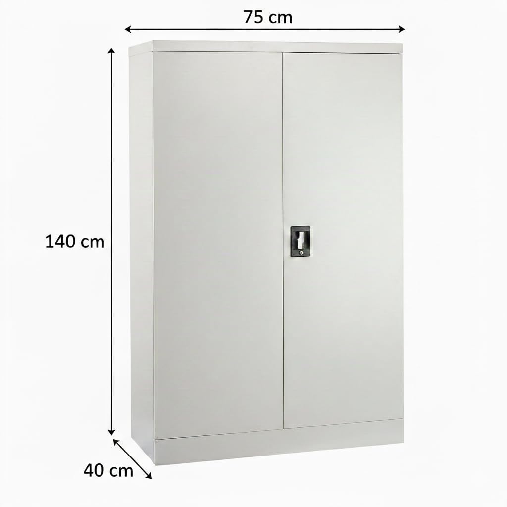 Armario Exterior Bloqueable De Metal Gris con 3 Estantes Y 2 Puertas, Armario Blanco para Garaje U Oficina, Armario Ropero Puertas Correderas, Armario Cocina, 140 cm De Altura