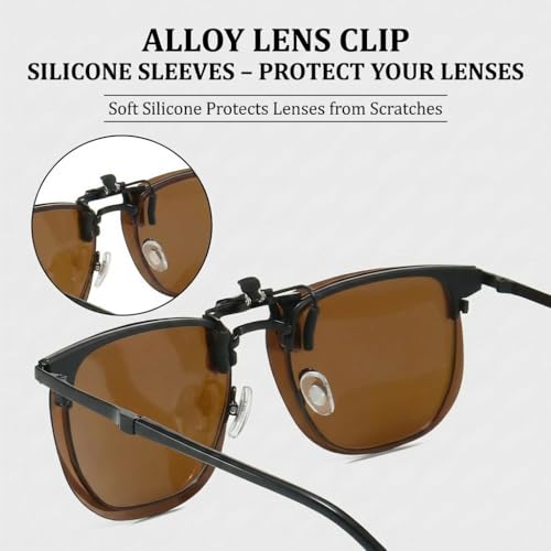 Image of Polarized Clip On Sunglasses, Flip Up Anti-Glare Driving Clip-on Shades, UV400 Protection Lens for Men Women