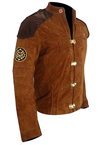 Image of Aksah Fashion Men's Stand up Collar Slim Fit Battlestar Galactica Suede Leather Jacket Brown
