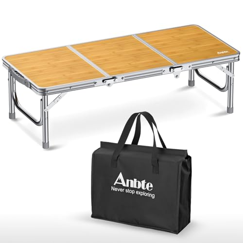 Anbte 3ft Low Folding Picnic Table, Thicker Aluminum Small Camping Table with Storage Bag, Portable Handle, Lightweight, for Camping Beach Party Picnic Floor, 34.2