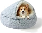 Calming Dog Bed Fluffy Plush Pet Bed Under 20 Pound，Large Cave Bed Washable Non-Slip Cat Nest Pod Windproof，Cozy Indoor Cave for Kitten Dog Non-Slip Bottom (M-25.6in)