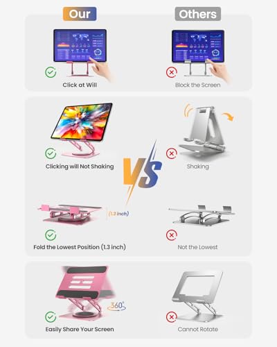 Image of LOXP Metal Tablet Stand, 360 Rotating iPad Stand with Heavy-Duty Base, Tablet Holder Compatible with 4.7-16.9 inch Device, iPad Pro Air Mini, Kindle, Surface Tablet, Portable Monitors - Pink