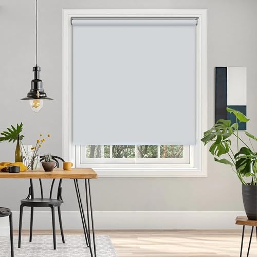 Image of 100% Blackout Roller Blinds for Windows 71 Inch W X 84 Inch L Roll-Up Shades Sun UV Protection for Home & Office, Soft Grey| Heavy Duty in 38 MM Pole