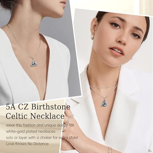 Distance Celtic Birthstone Necklace for Women, S925 Sterling Silver Trinity Knot Triquetra Austria Crystal Pendant, Birthstone Necklace Birthday Anniversary Jewelry Irish Scottish Gifts for Her3