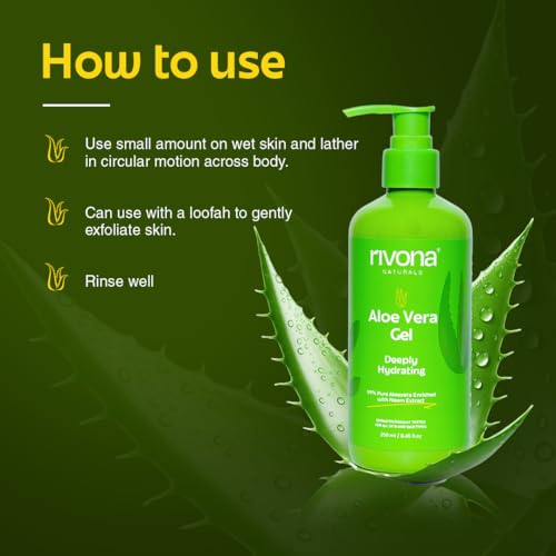 Image of Rivona Naturals 99% Pure Organic Aloe Vera Gel with Neem | For Face, Skin & Hair | Hydrating, Moisturizing & Soothing | Multipurpose Gel for Men & Women (250ml)