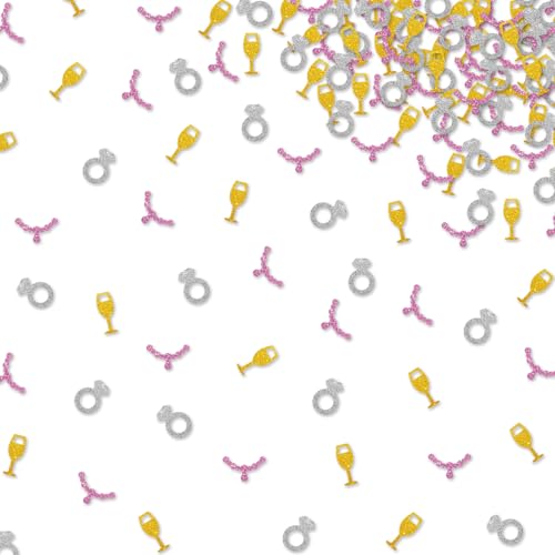 Image of 120pcs Pearls and Prosecco Bachelorette Confetti, Pearls and Prosecco Party Decoration, Silver Glitter Diamond Ring Table Scatter, Bridal Shower /Wedding Party Decoration