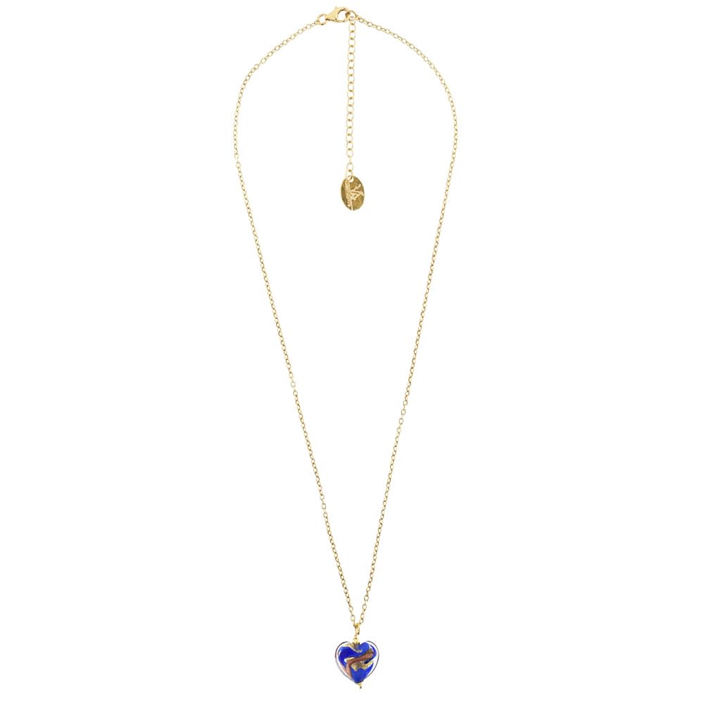Venetiaurum - Catenina con Cuore Blu 12mm in Vetro Originale di Murano e Argento 925 - Gioiello made in Italy certificato