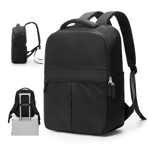 suratio Small Black Laptop Backpack for Women - 14 Inch Laptop Compartment, Lightweight Waterproof Travel Backpack for College, Work