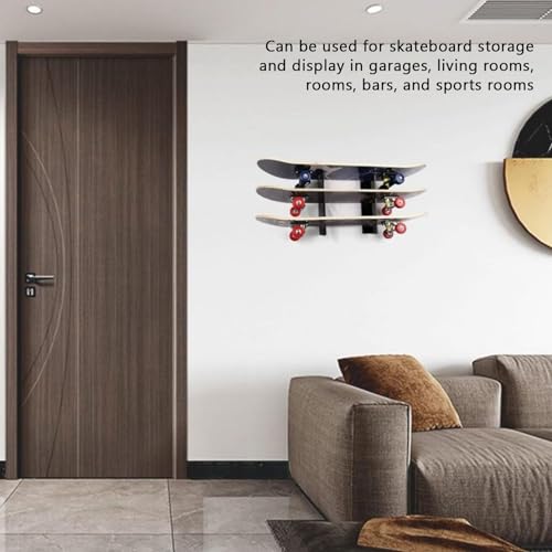 Skateboard Wall Mount, Skateboard Shelf Skateboard Wall Display Hanger Rack 3 Floors Deck Wall Longboard Rack Storage for Home or Garage