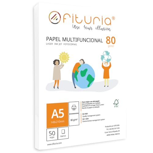 Packung mit 80 g A5-Blättern, 50 Blatt, weißes Multifunktionspapier für Schule und Laborals, ideal für Laserdrucker, Tintenstrahldrucker oder Kopierer - Ofituria