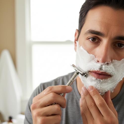 Image of Classic Double Edge Safety Razor, Stainless Steel Handle, Engraved Pattern, Polished Finish