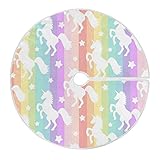 ATTX Rainbow Star Unicorn Christmas Tree Skirt 35.4 inch Ornaments Xmas Tree Skirts for Christmas Ho