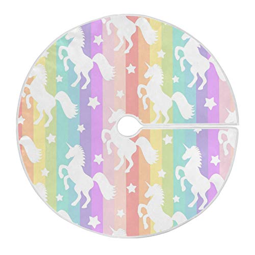 Attx Rainbow Star Unicorn Christmas Tree Skirt 35.4 Inch Ornaments Xmas Tree Skirts For Christmas Holiday Decoration New Year Party #TOP11