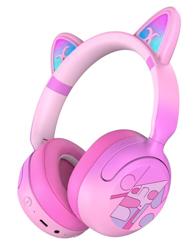 Kids Bluetooth Headphones with LED Cat Ears, Active Noise...